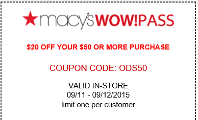 Macy’s: $20 off $50 Purchase In-Store Coupon! « Darlene Michaud