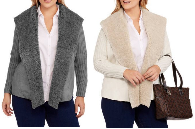 WALMART Faded Glory Women's Plus Faux Sherpa Rib Back Sweater Jacket darlene michaud